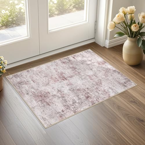 2x3 Area Rug Living Room Rugs - Washable Neutral Modern Abstract Soft Thin Large Rug Indoor Floor No Slip Rug Carpet for Bedroom Under Dining Table Home Office Decor - Pink Grey