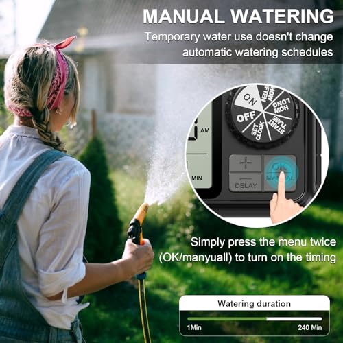 Image of Watering Computer, Watering Clock with Rain Delay /Automatic & Manual Mode, IPX5 Waterproof /Large Screen LCD Display, Water Timer for Garden, Lawn, HCT-M02
