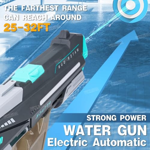 Image of VikriDA 2 in 1 (Manual /Automatic) Electric Water Gun for Holi with Free Extra Rechargeable Battery, Auto Suction Water, Water Guns for Adults, Automatic Water Gun with Lights & 32FT Range -Multicolor