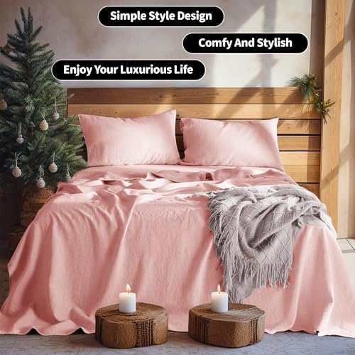 Image of LBRO2M 100% French Pure Linen Sheet Set 4Pcs, 16 inch Deep Pocket Cal King