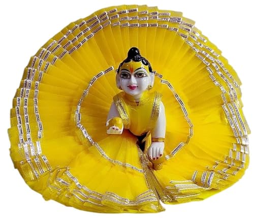 Image of Partish Laddu Gopal Frill Poshak Size 6 l Ladoo Gopal Dress l Bal Gopal l Kanha Ji Thakur Ji Net Dress (Pack of 2,Yellow & Pink)