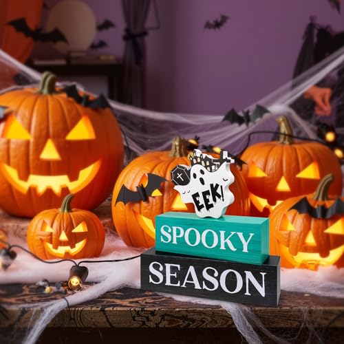 Image of 3 Pcs Halloween Wooden Decor, Spooky Season Decorations Gifts for Indoor