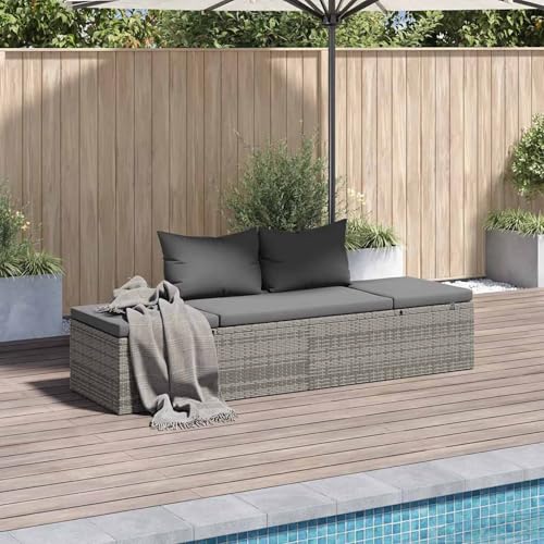 Tidyard Sofá Tumbona de Jardín Gris, Rattan Sintético, Acolchado Grueso, Fácil Montaje Modelo YFXLRZJ 43955ES