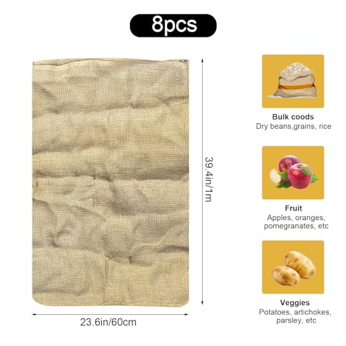 8 Packs Large Burlap Bags for Potato Race 23.6x39.3 inches Reusable Woven Jute Bags Vegetables Gardening Food Storage Bags Yard Waste Bags