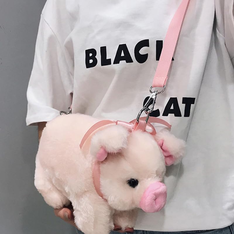 Ximimark 1 pcs Cute Plush Pig Crossbody Bag, Pink Kawaii Doll Shoulder Bag, Sweet Handbag Purse3