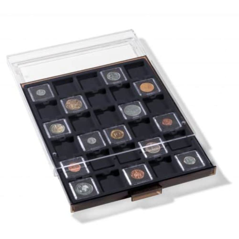 Leuchtturm Bandeja para monedas 30 divisiones esquinadas 38 x 38 mm, color humo con bandeja negra