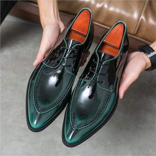 Dress Shoes for Men Lace Up Pointed Burnished Toe PU Leather Derby Shoes Non Slip Resistant Block Heel Wedding2