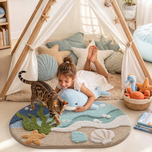 LUMI Beach Bathroom Rug Oval Soft Microfiber Absorbent Bath Mat 22x34 by LUMI - Used condition - Image 2
