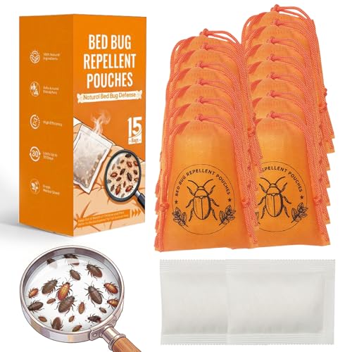 15 Pack Powerful Bed Bug Repellent Pouches, Natural Ingredients Bed Bug Killer & Mite Spray Safe for...