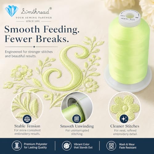 Image of Simthread 5000M 40WT Polyester Embroidery Thread, Neon Lemon S121 | 5000M 40WT polyester thread feeds smoothly for machine embroidery, monograms, logos, patches and quilting.