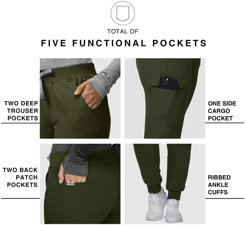 Kitmaz Medical Scrub Pants for Women - Mid Rise 4-Way Stretch Anti-Wrinkle Slim Fit Jogger Pants, Drawstring & 5 Pockets - Image 4
