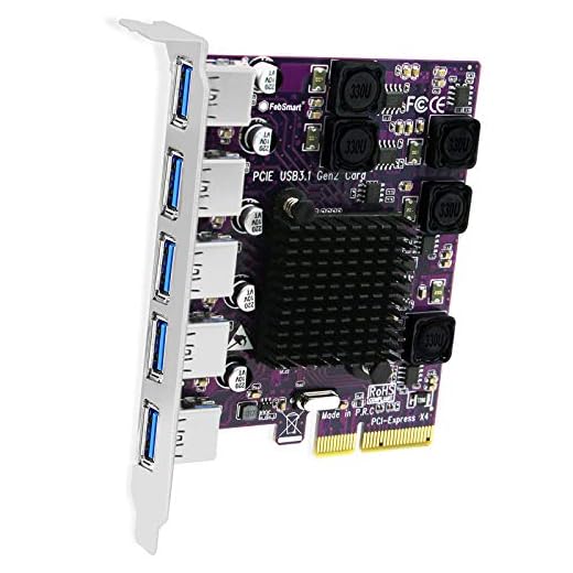 FebSmart 5X 10Gbps USB-A Ports PCIE USB 3.2 Gen 2 Expansion Card for Windows 7.8,8.1,10,Server; MAC OS 10.9.x, 10.10.x, 10.12.x, 10.13.x, 10.14.x, 10.15.x-Build in Self-Powered Technology (FS-A5-Pro)