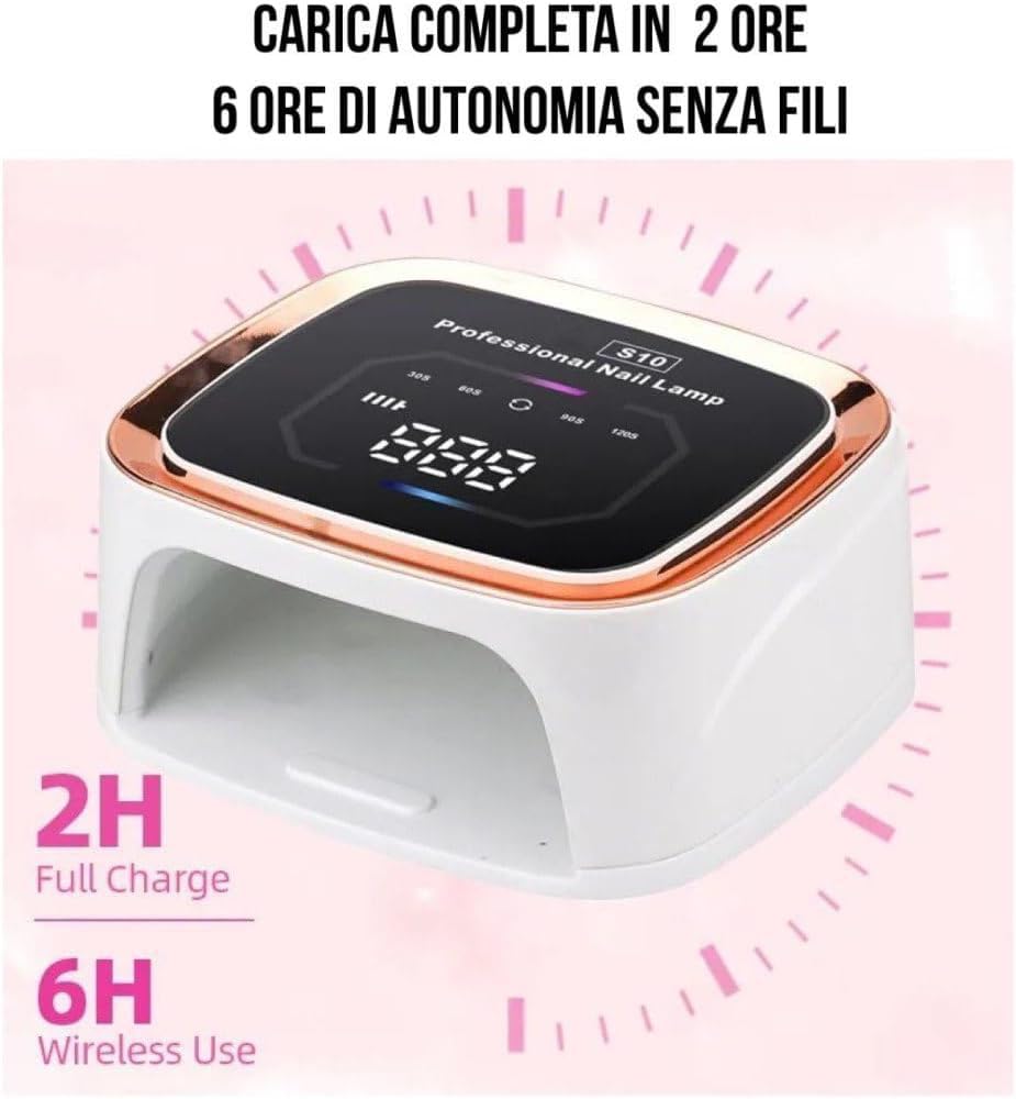 Di Tutto Per Tutti® Lampada UV LED Unghie 108W Ricaricabile Senza Fili, 36 LED, Asciuga Smalto Gel Rapidamente, con Timer e Display Digitale – Professionale per Manicure e Pedicure, Modello S10