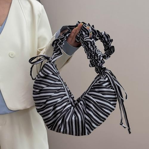 Practical Nylon Shoulder Bag For Women Modern Crossbody Satchel Purse Striped Drawstring Bags With Adjustable Strap Spacious3