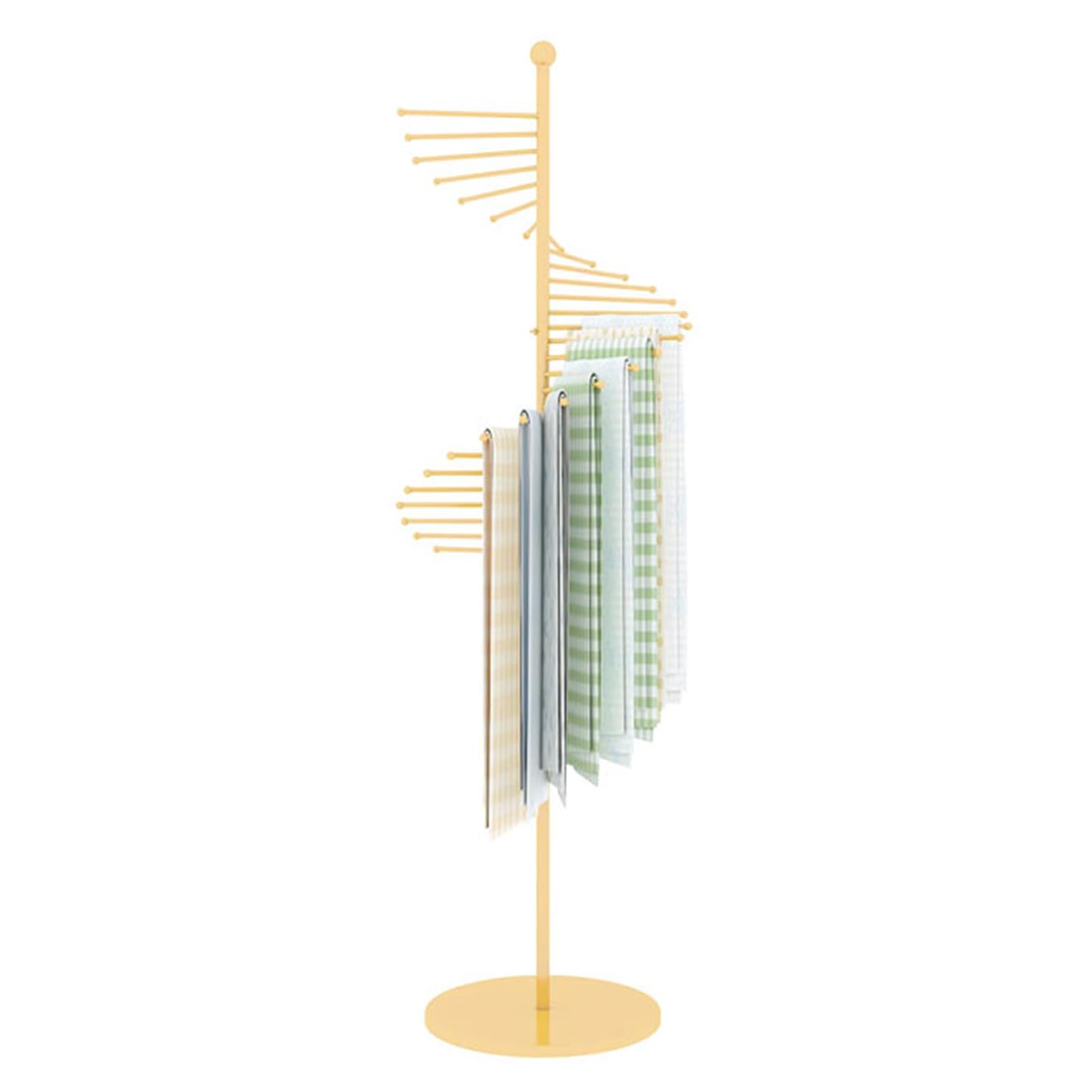 Soporte de Metal Comercial de pie Giratorio para Bufandas, Perchas para Cinturones, chales y Organizador de hijabs con estantes Que ahorran Espacio para Tiendas,Gold
