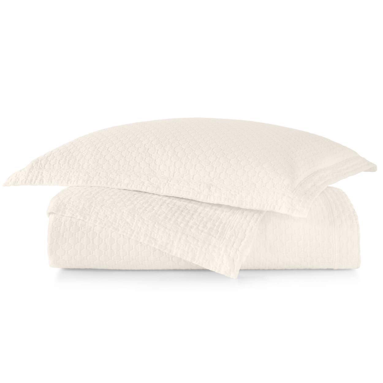 Peacock Alley Juliet Matelasse Coverlets - 100% Cotton Lightweight, Beautiful, Textured Basket Weave Pattern - King/Cali King (Pearl)