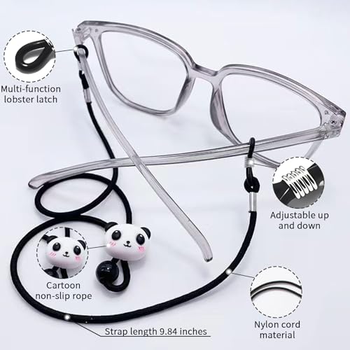 DBAILY Brillenband, 4 Stück Verstellbare Brillenkette, Brillenschnur, Brillenbänder für Damen, Kinder, Herren(Brauner Bär+Blaue Smiley-Wolke+Schwarzer und Weißer Panda+Grüner Pinguin)