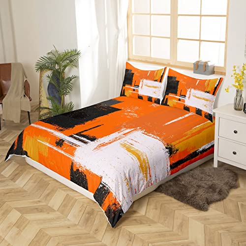 Abstract Bedding Set Modern Abstract Art Bedding Set for Kids Teens Retro Duvet Cover Orange White Grey Pattern Bedspread Cover Room Decor 3Pcs With 2 Pillow Case King Size - Image 2