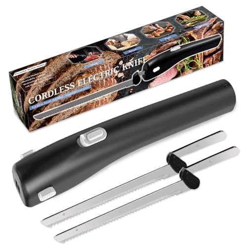 Cordless Electric Knife -with 2 Versatile Blades, Rechargeable Bread & Meat Knife with Safety Lock,...