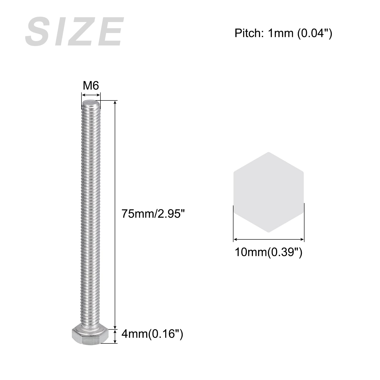 METALLIXITY Hex Bolts (M6-1x75mm) 12Pcs, 304 Stainless Steel Coarse Fully Threaded Hex Head Screw Bolt Machine Screws - Image 2