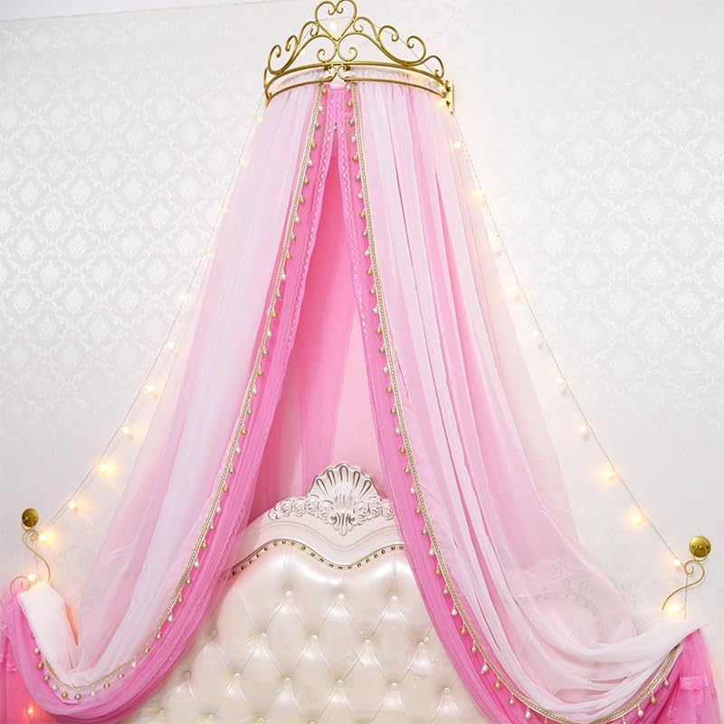 Baldacchino A Corona Per Letto Net 1,5 M 12 Tende da letto Tende da letto Decorazione Bellezza Tende da letto Garza Corona Comodino Rete