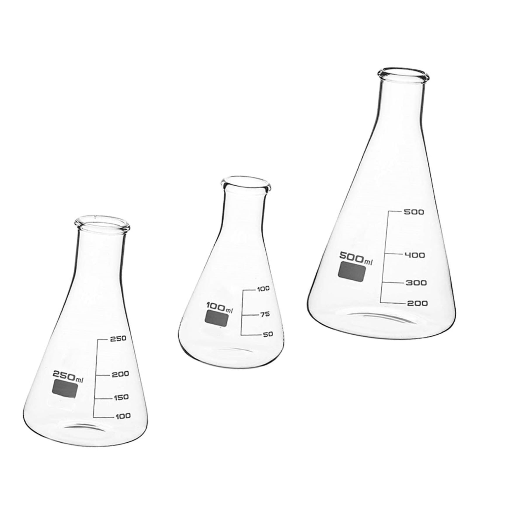 VILLCASE Erlenmeyerkolben Wissenschaftliche Schmale- Mund Glas Erlenmeyerkolben Set 3 Größen 100Ml 250Ml 500Ml 3. 3 Borosilikatglas mit Gedruckt Graduation