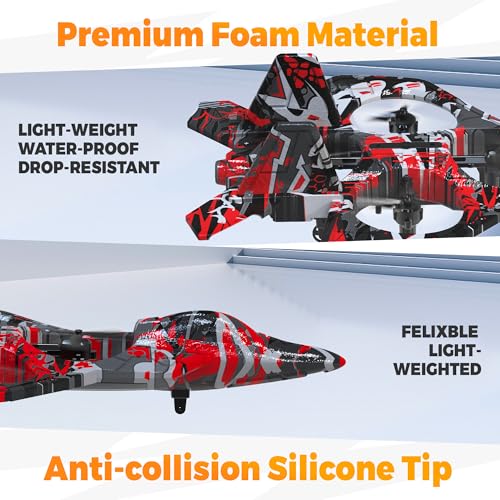 BEZGAR RC Plane, Foam Remote Control Airplane, Drone for Kids, RC Aircraft for Boys and Girls, Fighter Jet Helicopter with LED Lights, Altitude Hold, 360° Flip Stunt Rotation, Toy Airplane Red