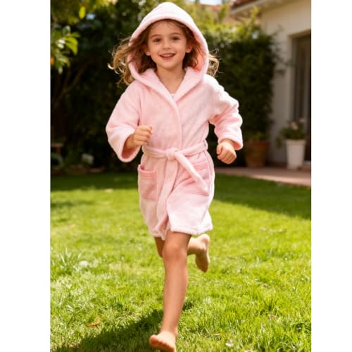 Image of Kids Bathrobe Hooded Plush Fleece Robe for Girls Boys