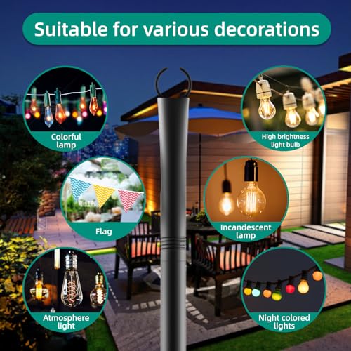 4 Pack String Light Poles, 10Ft Light Poles for Outside, Metal Poles with Fork, Lighting Hanging Post Accessories for Pa - Additional View