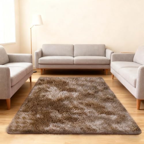 Tapis de salon shaggy marron XIAOMEI 150x290 cm grand tapis à poil long pour chambre d'enfant - 3