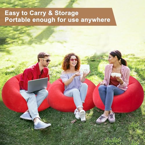 Image of Realspring 6 Pcs Inflatable Bean Bag Chair, Air Pump,Red