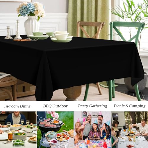 Image of Mulbozy 2 Pcs Black Plastic Tablecloth, Black Table Cloth Disposable
