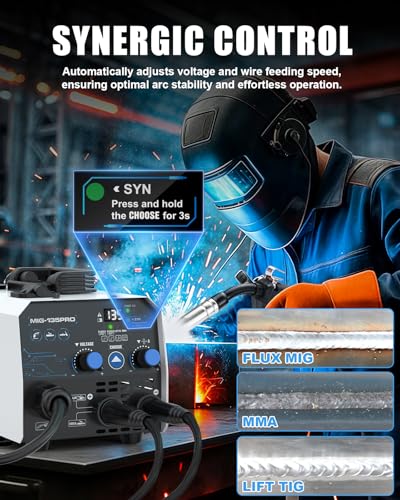AZZUNO 135A MIG Welder 110v, 3 in 1 MIG Welder Machine Flux Core Welder/Lift TIG/Stick Welding Machine, Portable Wire Feed Welder, Gasless Welding Machine - Thumbnail 4