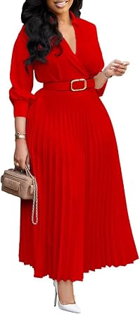 Womens Casual Dress A Line Pleated Dress Flowy Dress for Party Wedding Guest