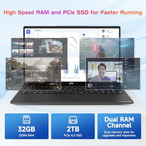 Image of NIMO 17.3 inch FHD IPS Laptop, Intel Core i3-1215U (Beats i5-1135G7 Class), 16GB RAM, 512GB SSD, Windows 11 Home, Wi-Fi 6, Backlit Keyboard, Fingerprint, USB-C 65W Fast Charge, Bluetooth 5.2, 180 View