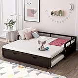 Extendable Daybed with Trundle Beds for Kids Teens Adults, Wooden Daybed with a Pull Out Trundle, Twin to King Design Extending Bed, No Box Spring Required (Espresso)