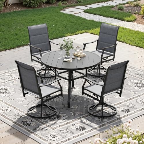 Image of Soohow Patio Dining Set for 4, 5-Piece Round Table Outdoor Dining Set, 4 x Swivel Patio Chairs and 1 x 41 Round Outdoor Dining Table, for Poolside, Backyard and Proch