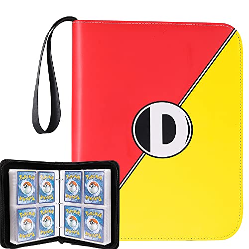 D DACCKIT Binder for Pokemon Cards, 400 Pockets Collecting Album with Removable Sleeves, Trading Card Display Storage Case for Yugioh, MTG and Other TCGï¼ˆRed & Yellowï¼‰