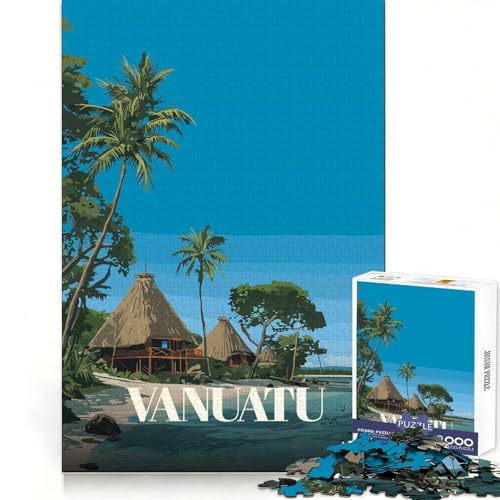 Affiche de Voyage du Vanuatu Puzzles artistiques pour Adultes 1000 pièces Développe l'esprit d'analyse Loisirs et évasion Cadeau saisonnier à Assemblage serré (38x26cm)