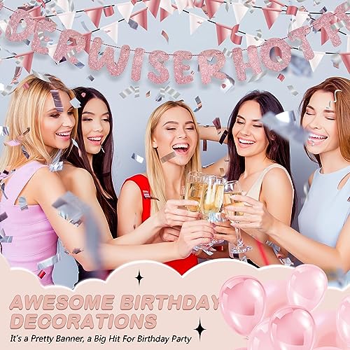 Image of Fulmoon Set of 3 Pre Strung Older Wiser Hotter Glitter Banner Funny Birthday Banner for Women 30th 40th 50th 60th 70th 80th Birthday Party Decorations Sign Gift(Rose Gold)