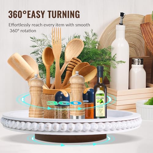 Hpc Dec R Our Happy Place B2C220000 Hpc Decor 12 Inch Beaded Lazy Susan-Wooden Lazy Susan Organizer For Farmhouse Table Decor-Round Lazy Susan thumb #2