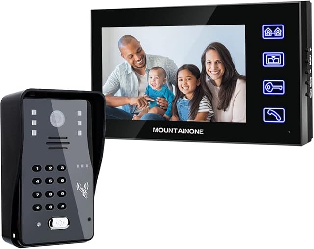 MOUNTAINONE 7'' Video Doorbell Intercom System, Smart Doorbell Home Video Door Entry System with 1-Monitor 1-Camera Night Vision HD Camer, Support Dual-Way Intercom, Unlock, Monitoring (1M1C)