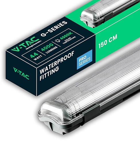 V-TAC Plafoniera LED Impermeabile - LUNGHEZZA 150 CM - 44W - Chip Samsung - Lampada Rettangolare 4000 Lumen IP65 per Soffitto, Parete, Garage, Fabbrica, Negozio - Doppio Tubo LED - Luce Naturale 4000K