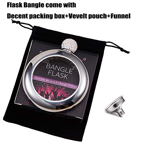 Hillside-Kit Flask Bangle Bracelet- Ab Crystal Lid Creative 304 Stainless Steel Wine Alcohol Liquor Flask Bracelet For Women Girls Party Hidden Flask Set 3.5Oz -2Pcs #TOP7