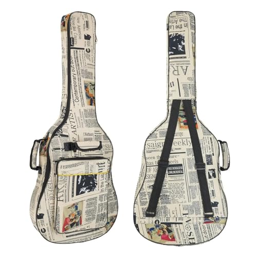 Housse de guitare 41 pouces rembourrée en tissu Oxford 600D résistant motif journal vintage