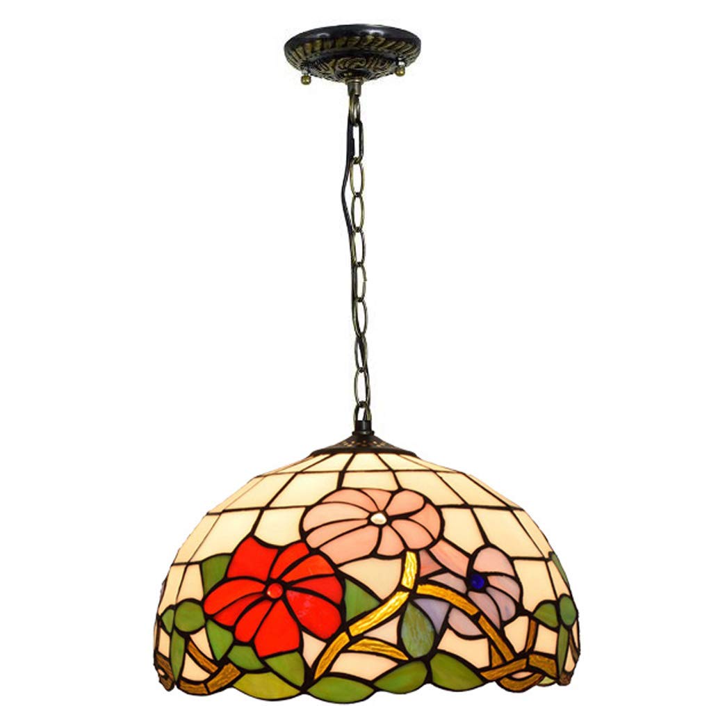 YNIYUJKL Pendant Light,12 Inch Tiffany-Style Red Morning Glory Stained Glass Ceiling Hanging Lamp, Used In Restaurants, Kitchens, Cafes, Entrances, Balconies Chandelier Light