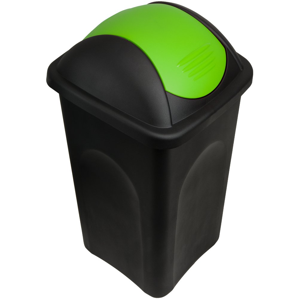 Poubelle avec couvercle basculant 60L noir/vert poubelle de cuisine 68x41x41cm corbeille déchets tri sélectif ordures