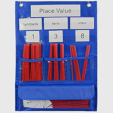 Mewise Place Value Pocket Chart,Counting Caddie Pocket Chart for Classroom Blue Cover