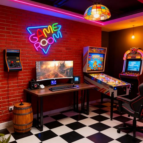 Image of Game room Neon Sign, living Room Decor USB Electronic Lamp | LED Gaming Wall Decor, Best Gamer Gifts for Boys, Youngsters, USB Light Compatible with Laptop, Computer Accessories (Game Room)