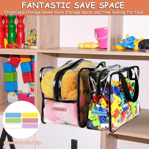 Image of 6 Packs Large Toy Storage Bags with Labels, Reusable Clear PVC Board Game Storage, Travel Waterproof Organizer Bags with Zipper for Building Blocks, Puzzle, Kids Books(3 large & 3 Extra Large)
